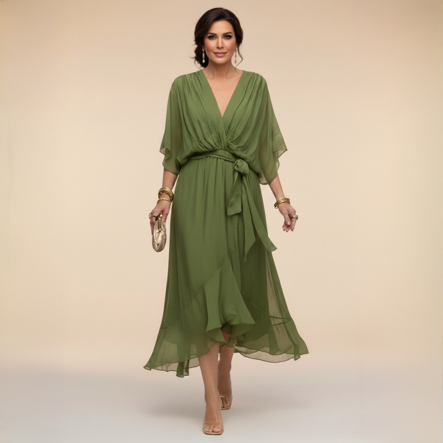 Monica - Vestido de chiffon con escote en V