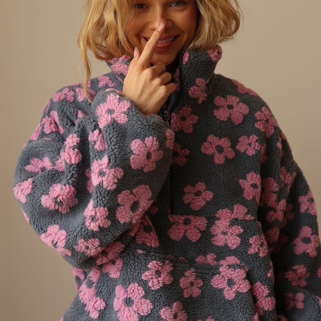Sudadera de forro polar cómoda y elegante con estampado floral
