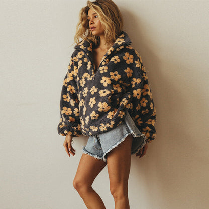 Sudadera de forro polar cómoda y elegante con estampado floral