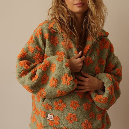 Sudadera de forro polar cómoda y elegante con estampado floral