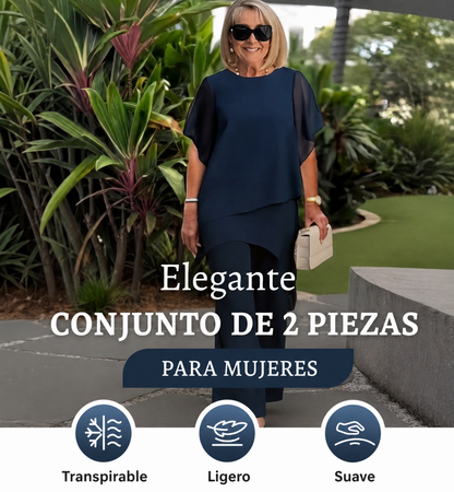 Encantador conjunto de top irregular y pantalones de pierna ancha