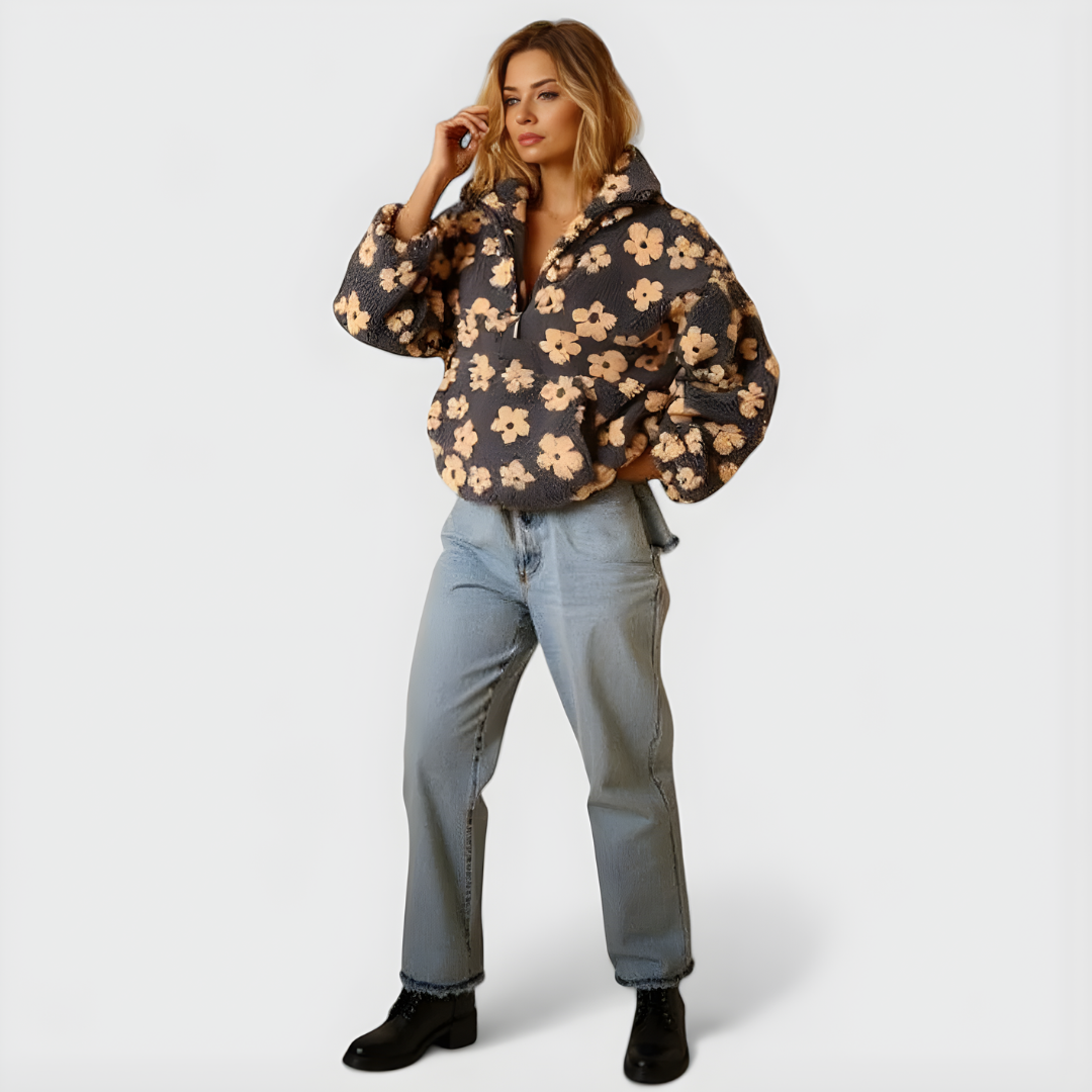 Sudadera de forro polar cómoda y elegante con estampado floral