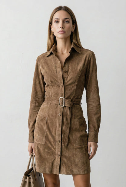 LOANA™ – Vestido cruzado moderno de ante sintético