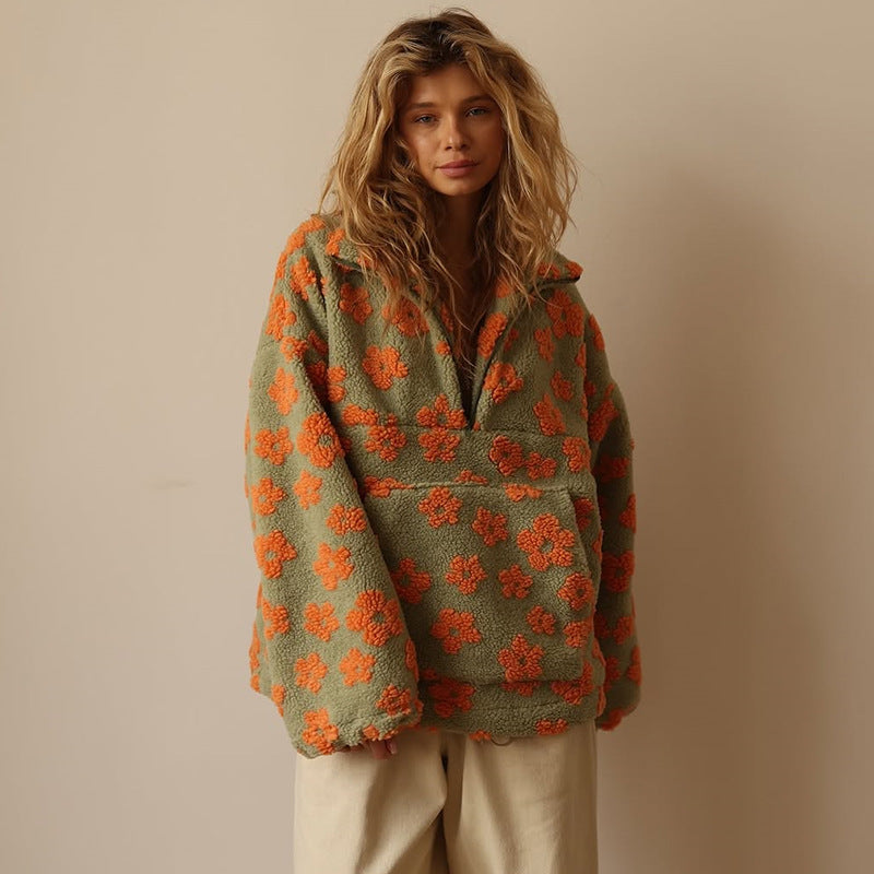 Sudadera de forro polar cómoda y elegante con estampado floral