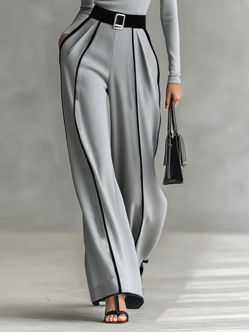 Conjunto de top de cuello alto con mangas largas y pantalones anchos con cinturón