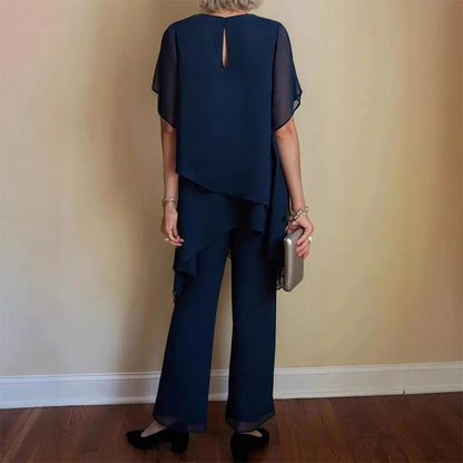 Encantador conjunto de top irregular y pantalones de pierna ancha