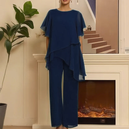 Encantador conjunto de top irregular y pantalones de pierna ancha