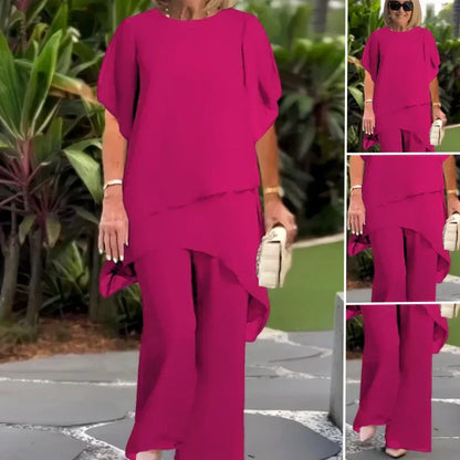 Encantador conjunto de top irregular y pantalones de pierna ancha